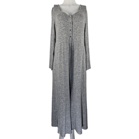 By Anthropology Marisa Hacci Heathered Gray Wide Leg Knit Jumpsuit L - Picture 2 of 8